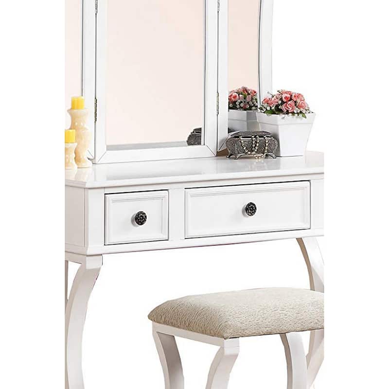 Modish Vanity Set Featuring Stool And Mirror White