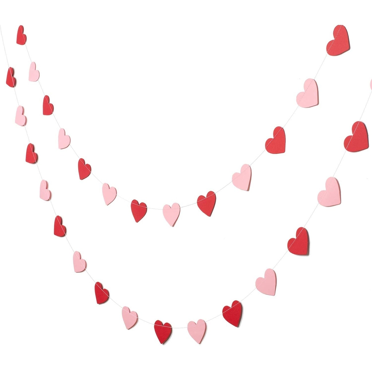 Felt Heart Garland Banner, Pre-Strung, Valentines Decorations, Red Pink  White