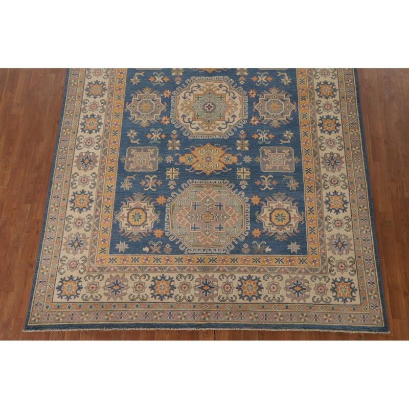 Blue Kazak Living Room Area Rug Handmade Wool Carpet - 6'8" x 9'9"