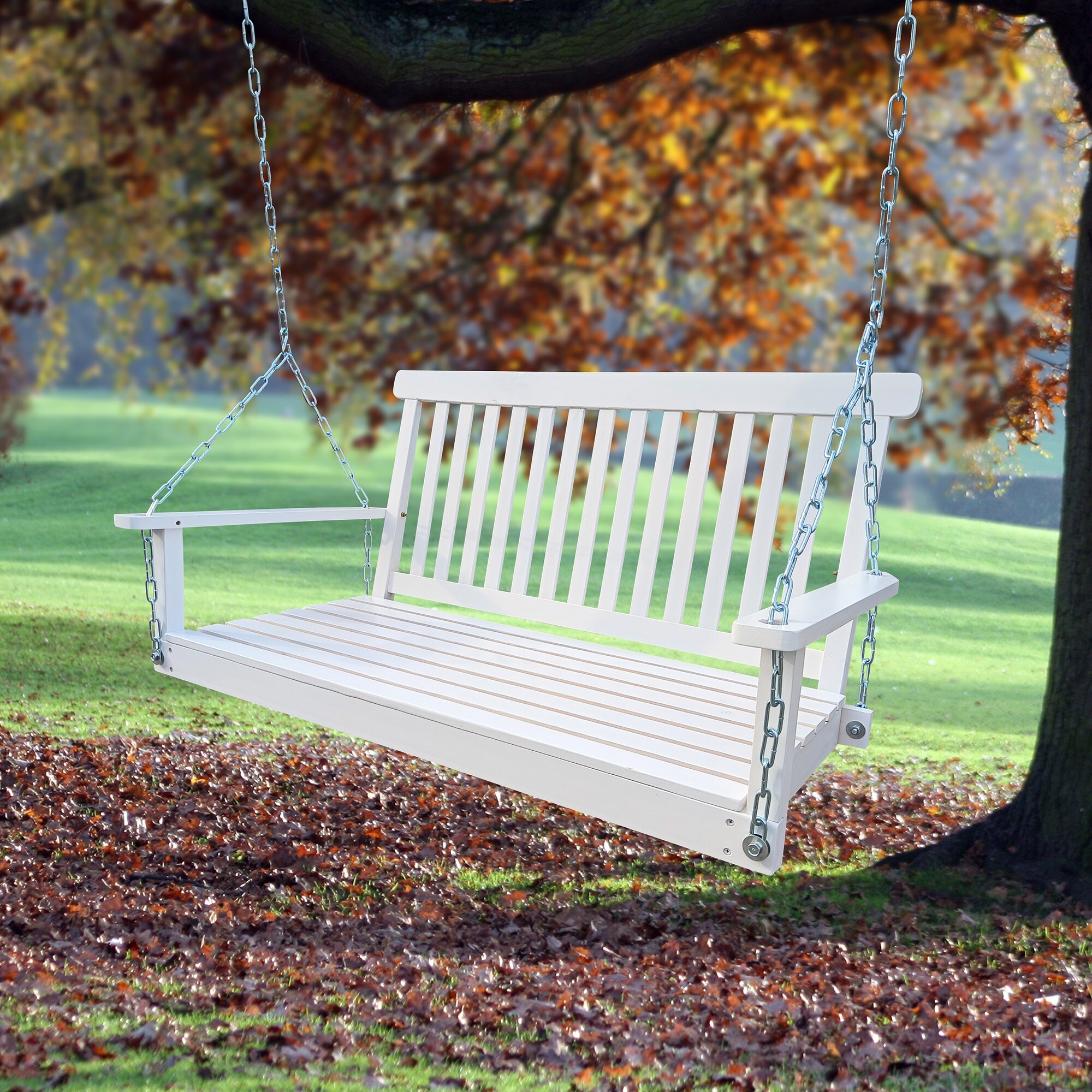 White wooden shop porch swing
