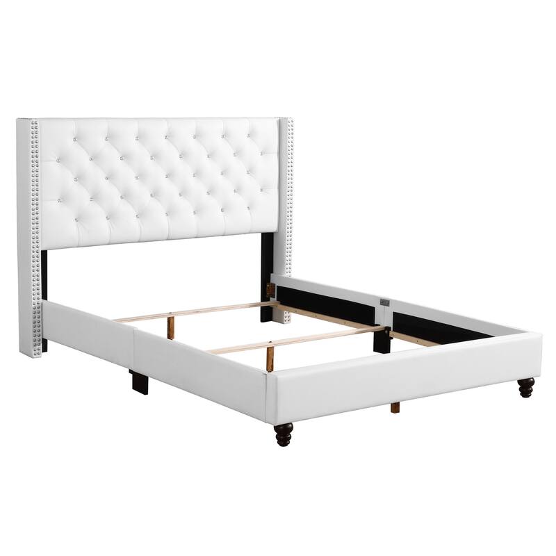 Rustic Romance Upholstered Bed - Deep Tufted Headboard, Box Spring Needed, Bedroom Furniture