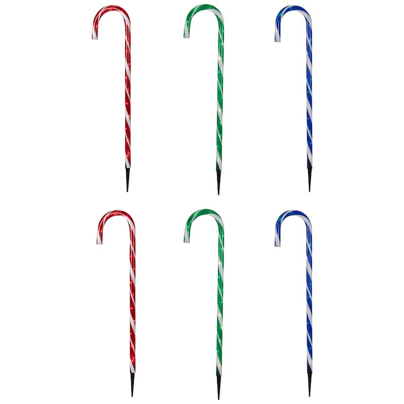 Lighted Outdoor Candy Cane Christmas Pathway Markers - 28" - REd, Green and Blue - Set of 6 - Multi