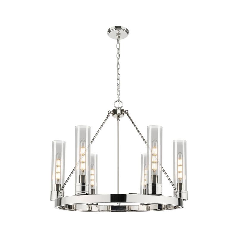 Innovations Lighting Downtown Urban - Boreas - 6 Light 29" Chandelier with 11" Shades - Polished Nickel/Light Smoke