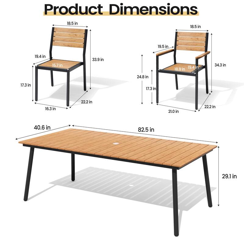 9PC Outdoor Patio Dining Set Aluminum Umbrella Hole Table with Stackable Chairs