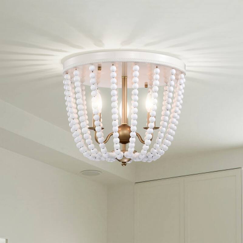 Taha 15 Inch White Beads Candle Flush Mount 3-Light