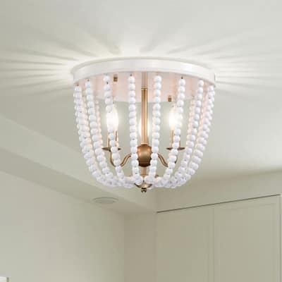 Taha 15 Inch White Beads Candle Flush Mount 3-Light