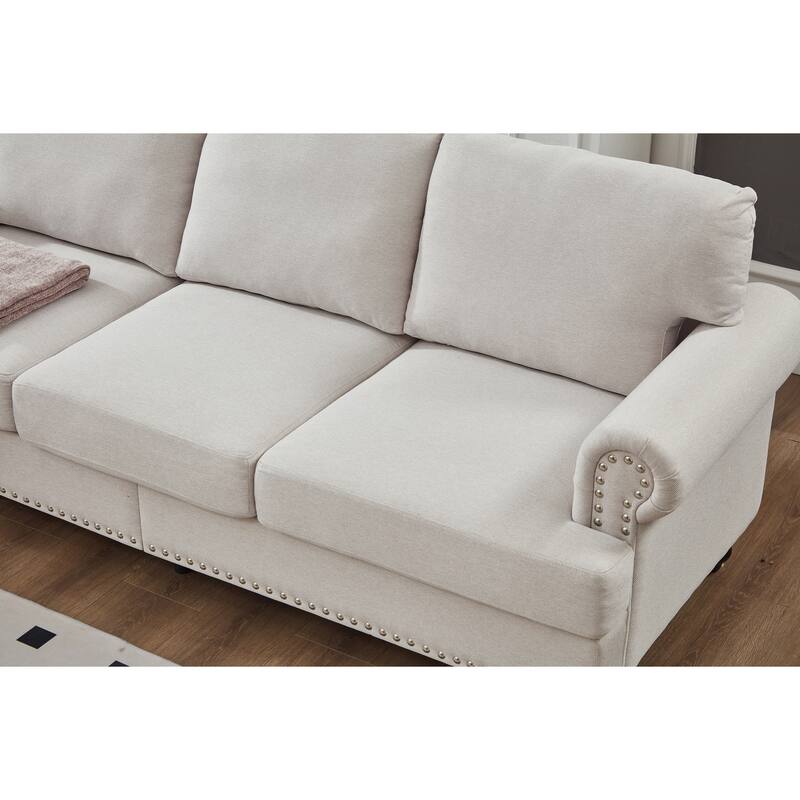 83" Modern Classic Design With Nails Sofa Leather Couch,Upholstered Imitation Cowhide Leather