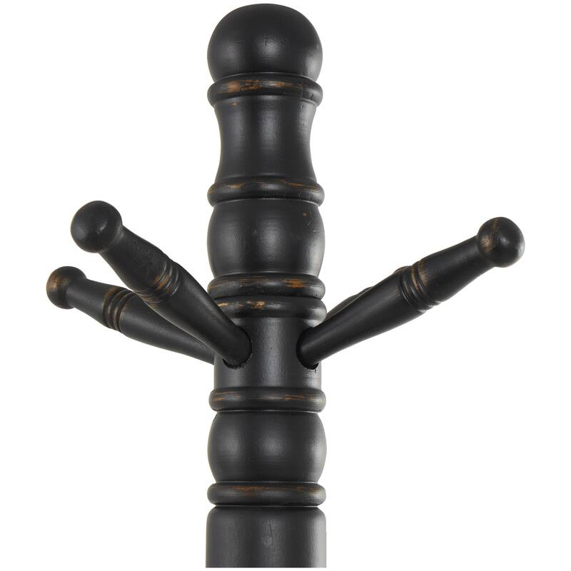 Wood 7 or 8 Hanger Coat Rack with Scrolled Feet and Leaf Carvings - Black or White - Roche River Decor