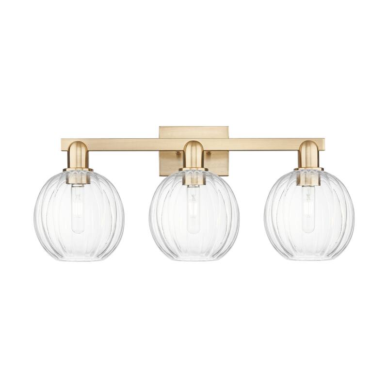 Innovations Lighting Downtown Urban - Preston - 3 Light 26" Globe Shade Bath Vanity Light - Clear/Champagne Bronze