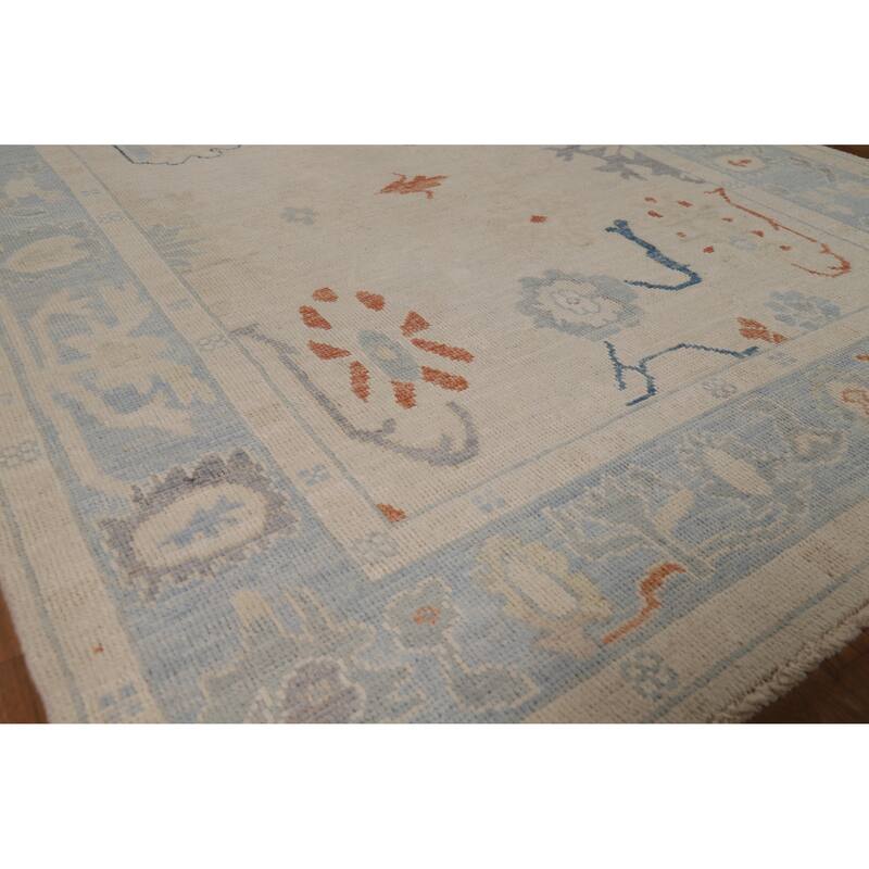 Vegetable Dye Beige Oushak Turkish Rug Hand-Knotted Wool Carpet - 5'2"x 7'0" - 5'2"x 7'0" - Ivory/Beige