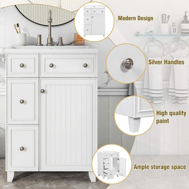 24 inch Freestanding Bathroom Vanity Set in White with Integrated Ceramic Sink