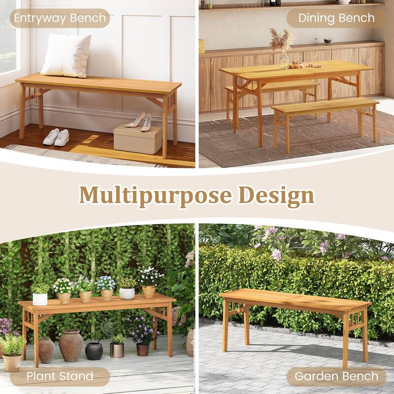 48" Natural Acacia Wood Bench Backless Wooden Seat for Home Outdoor or Garden Use - 48" x 14" x 18"