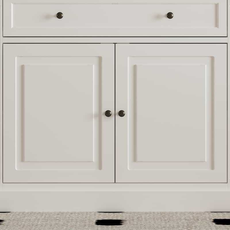 102.4" Large 6-Door Bookshelf w/Drawers Solid Pine Top Display Bookcase Bronze Handles White Storage Cabinet