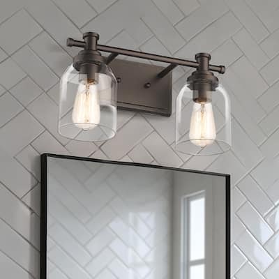 2-Light Bathroom Vanity Light, Farmhouse Bathroom Wall Sconce with Clear Glass Shade