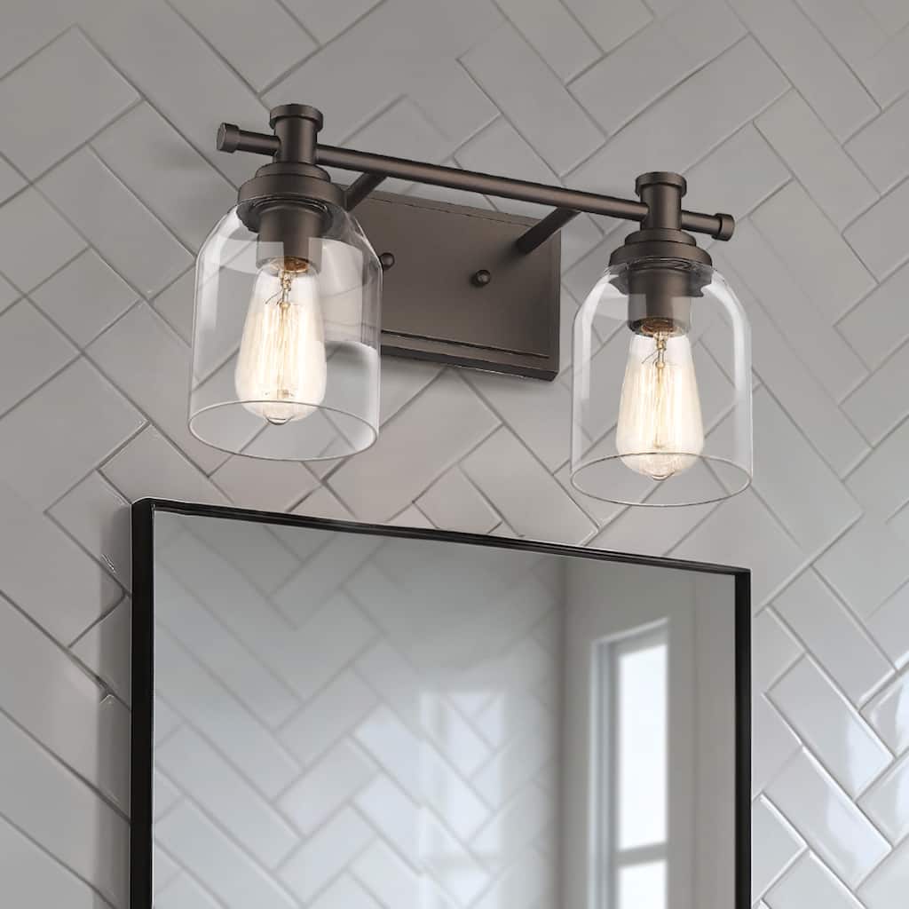 2-Light Bathroom Vanity Light, Farmhouse Bathroom Wall Sconce with Clear Glass Shade