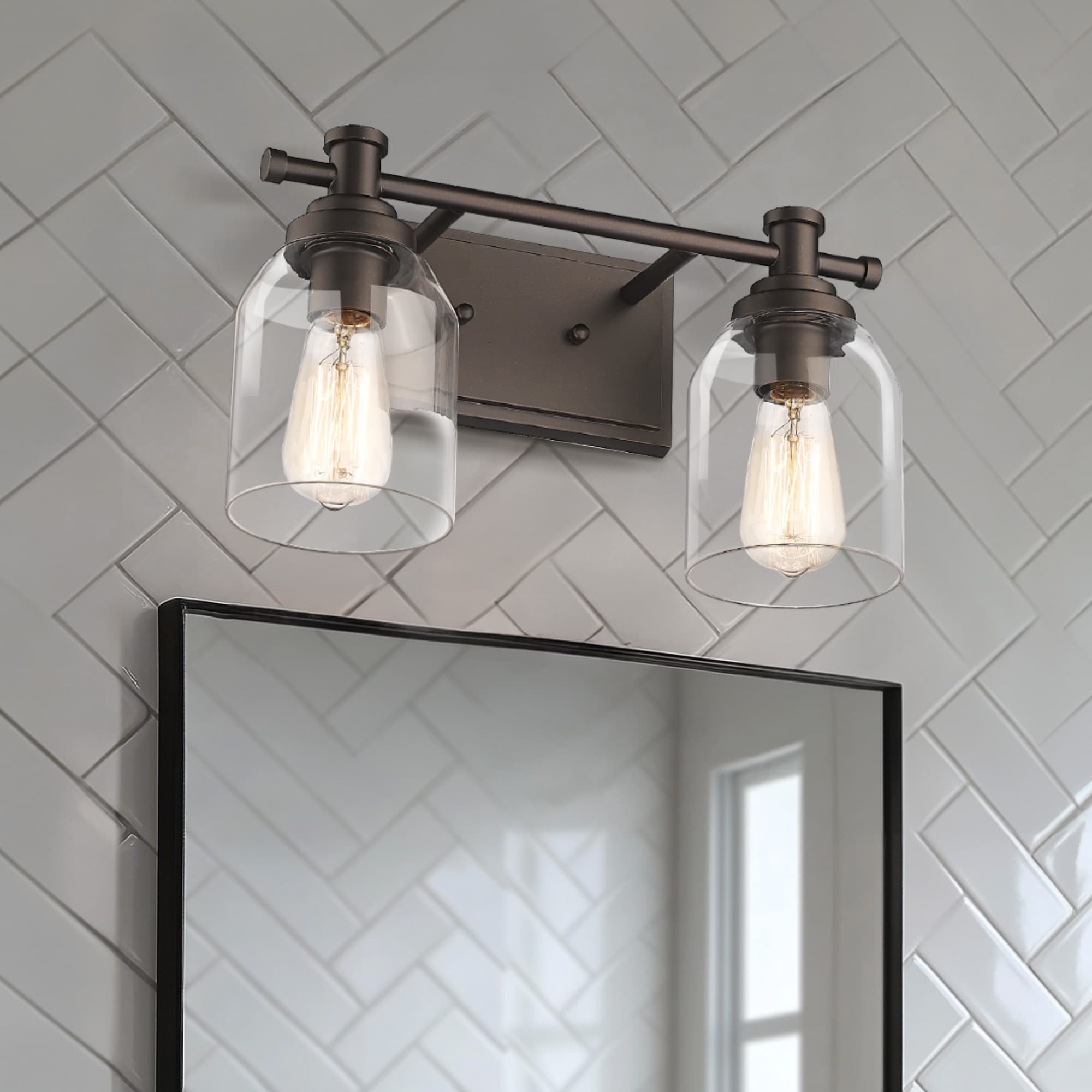 2-Light Bathroom Vanity Light, Farmhouse Bathroom Wall Sconce with Clear Glass Shade