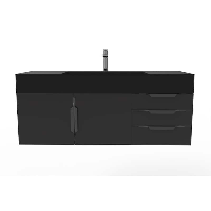 Amazon 48" Wall Mounted Bathroom Vanity Set w/ Black Top - Black - Matte