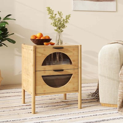 1/2 PCS Bamboo Nightstand Modern Bedside Table w/ Storage Drawers