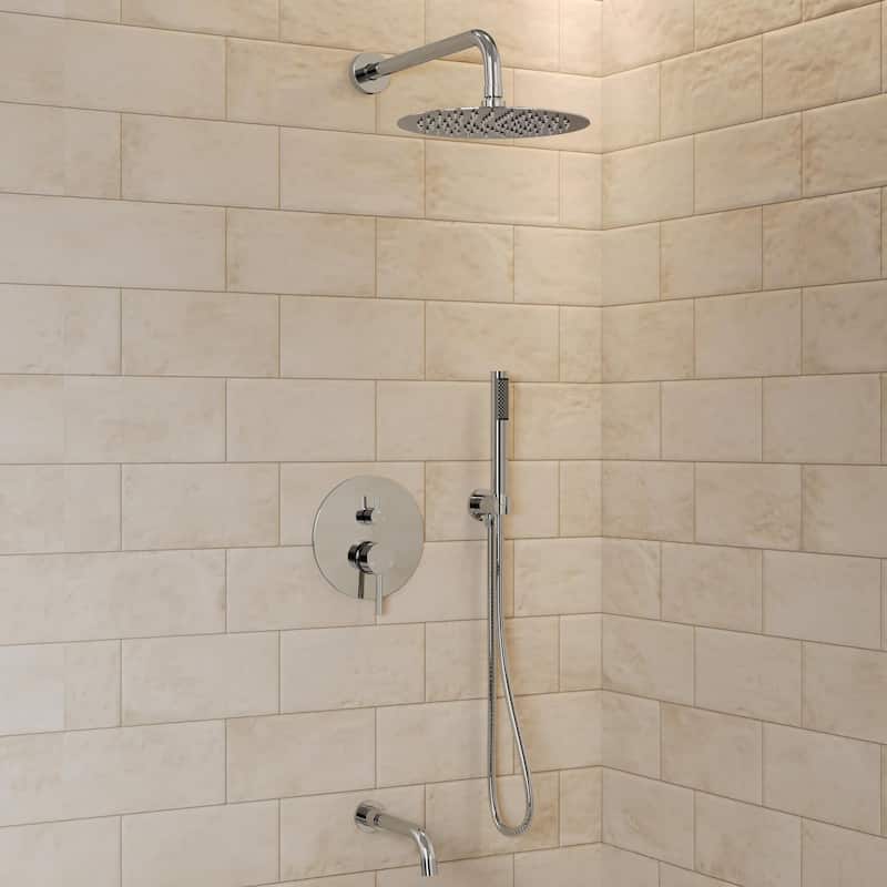 GRANDJOY 3-Function Bathroom Shower System with Rainfall Head, Handheld Unit, and Tub Spout - Chrome
