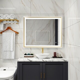 Brushed Gold LED Bathroom Mirror Backlit and Front Lighted Defogger ...