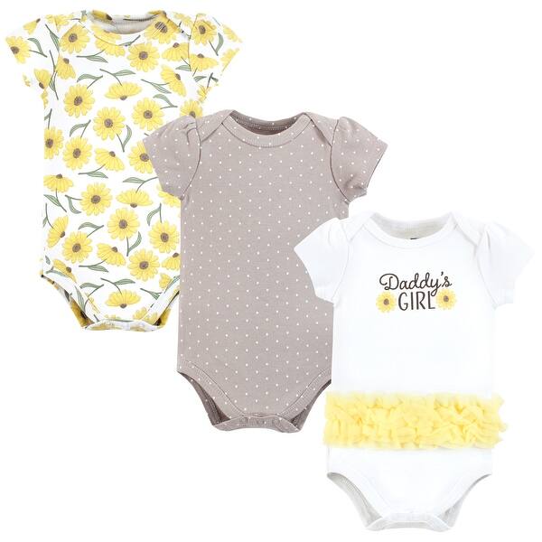 slide 1 of 1, Hudson Baby Infant Girl Cotton Bodysuits, Daddys Girl Daisy Tutu 0-3 Months - Daddys Girl Daisy Tutu