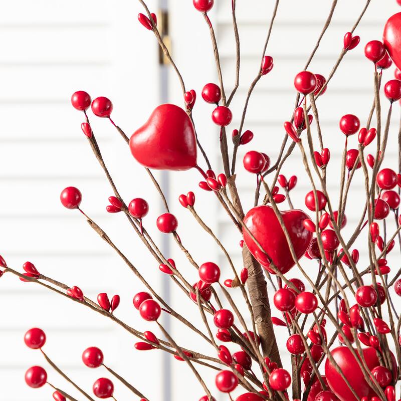 Glitzhome Set of 2 28"H Valentine's Day Berry & Heart Pick Artificial Branch