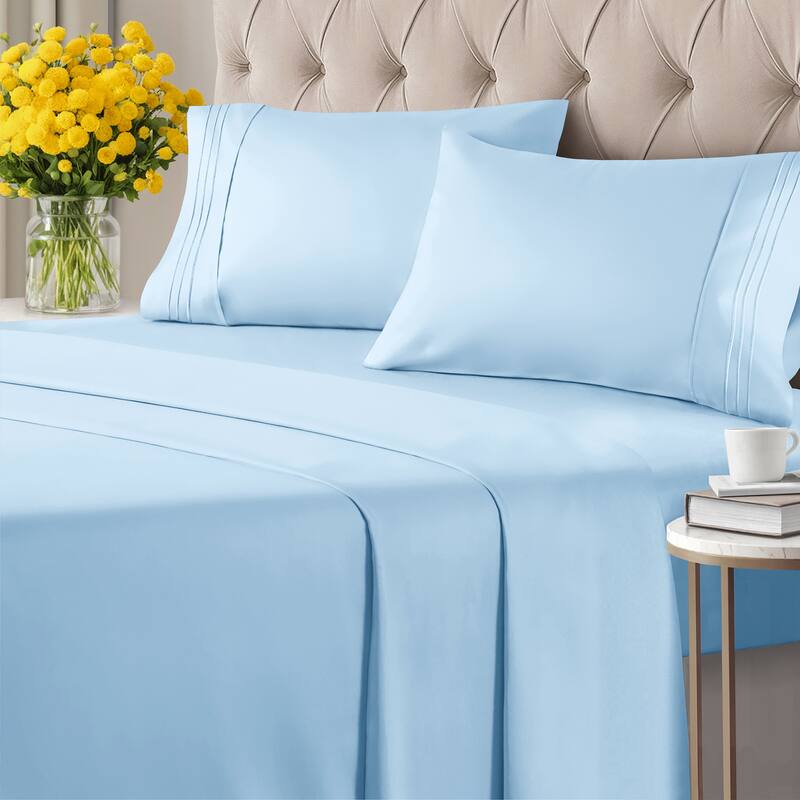 CGK Linens 6 Piece Solid Deep Pockets Microfiber, Easy-Fit Bed Sheet Set - Twin - Light Blue