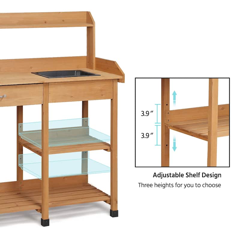 Yaheetech Garden Potting Bench Planting Bench with Sink Drawer Rack