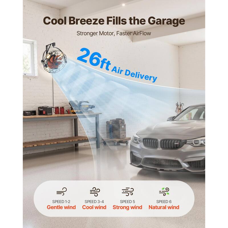 21 Inch Wall Mounted Fan with Light Remote 6 Speed E26 Socket No Bulb