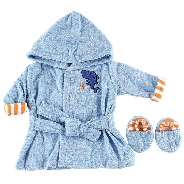 slide 1 of 1, Luvable Friends Baby Boy Cotton Terry Bathrobe, Blue Sea, One Size - Blue Sea - One Size One Size - Blue Sea