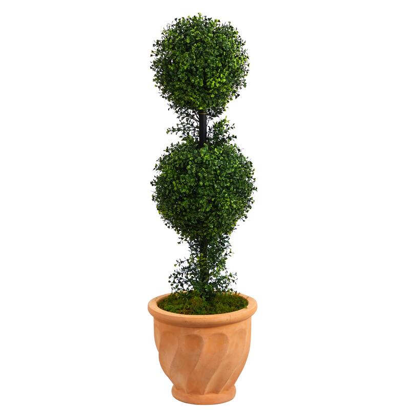40 Inch Artificial Topiary Tree with Planter - Indoor Outdoor Decorative Ball Tree - Green - 61 Inches and Over
