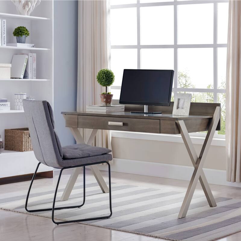 Modern Computer Desk with Drop Front Keyboard Drawer - Metal and Wood Desk 48" Wide