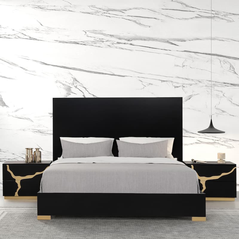 Furniture of America Kismet Modern 3-Piece Black Wood Platform Bedroom Set - Black - Queen