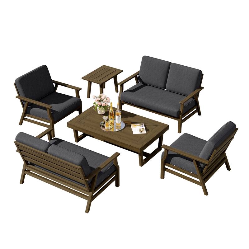 4-Piece Teak Outdoor Conversation Set With 2 Loveseats, Coffee Table & Side Table