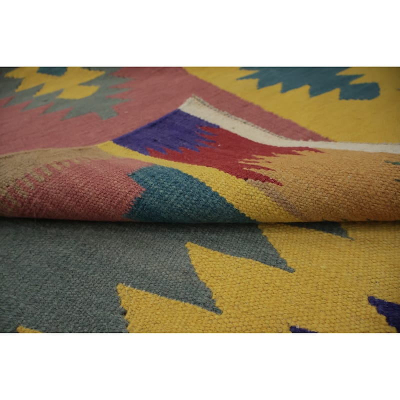 Hand Woven Oriental 100% Wool Carpet Southwestern Tribal Multi-Colored Kilim Area Rug - 9' 7'' X 7' 10''