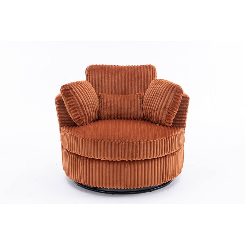 Oversized 360 Degreed Swivel Accent Chair Modern Soft Plush Corduroy Round Barrel Chair for Living Room Bedroom with Pillows
