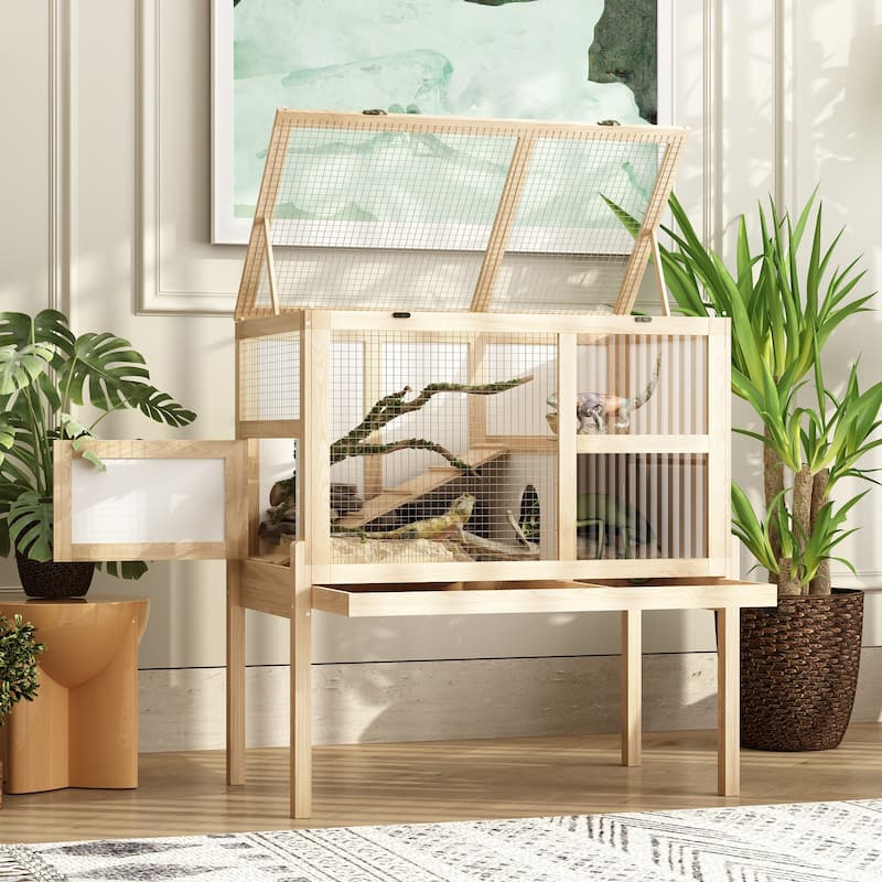 Premium Wooden Reptile Enclosure with Dual Levels and Easy Access