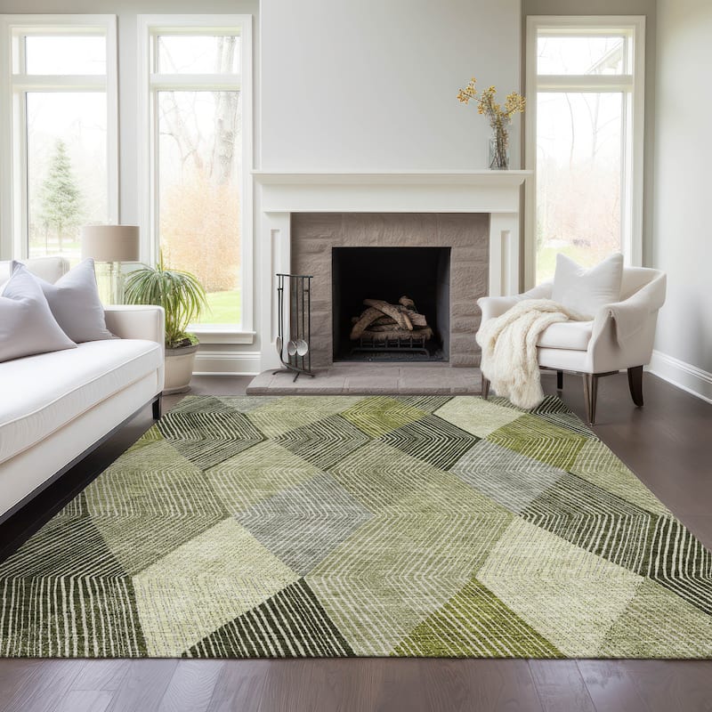 Machine Washable Indoor/ Outdoor Diamond Stripes Chantille Rug