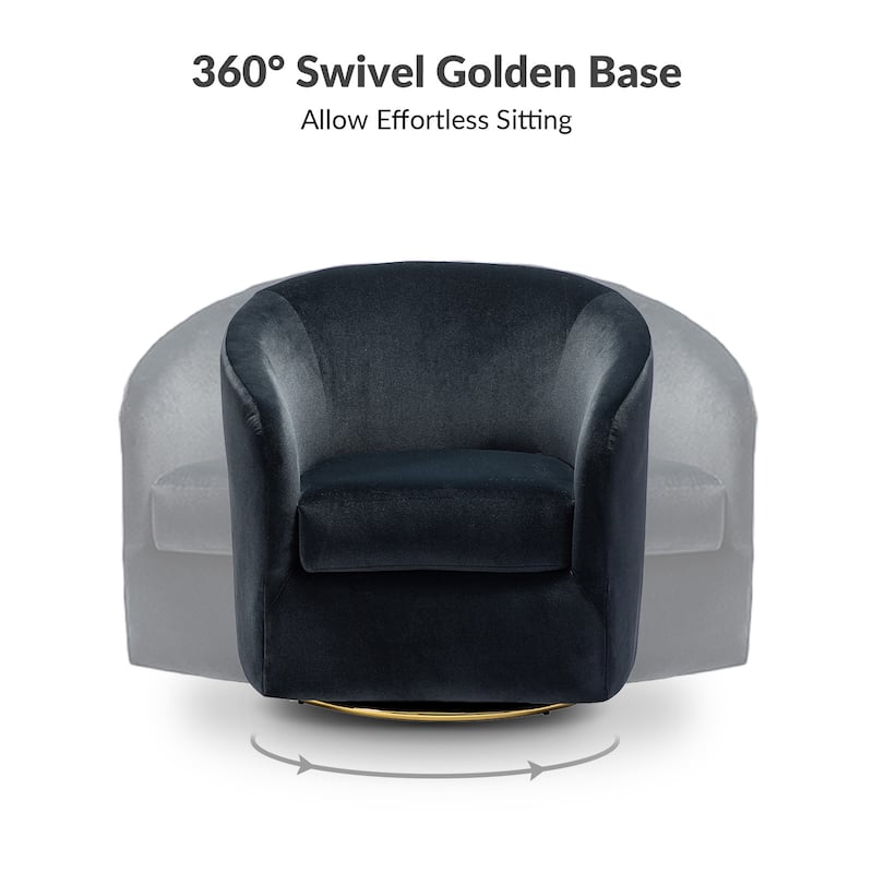 Eleuterio Modern Velvet Curved Swivel Accent Barrel Chair with Metal Base by HULALA HOME