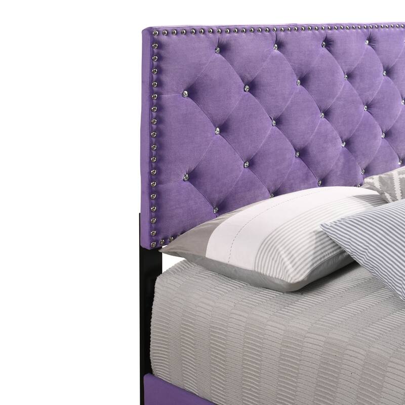 Faux Jewel Velvet Upholstered Full Panel Bed - 77" - Purple