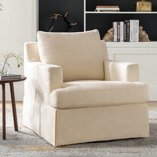 HULALA HOME Germa Farmhouse Wide Upholstered Slipcovered Swivel Rocker ...