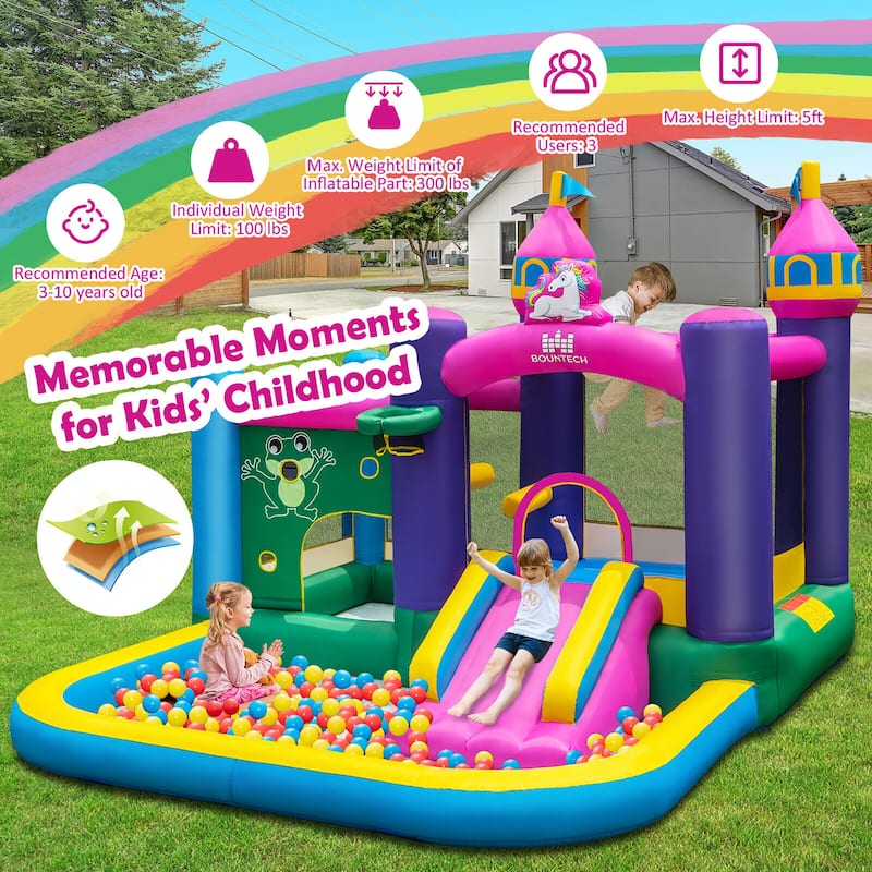 Gymax Inflatable Unicorn-themed Bounce House 6-in-1 Kids Bounce Castle