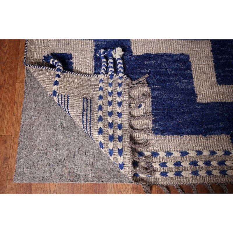 Blue Geometric Moroccan Modern Large Area Rug Hand-Knotted Wool Carpet - 11'8"x 15'6"