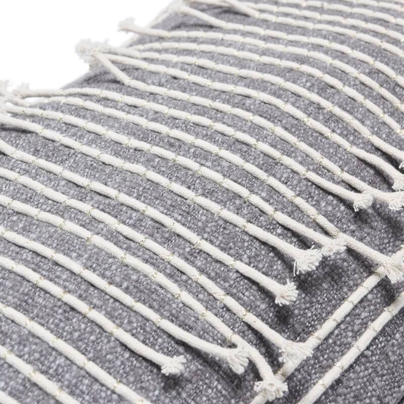 Cotton Lumbar Pillow with Appliqued Rope and Metallic Embroidery