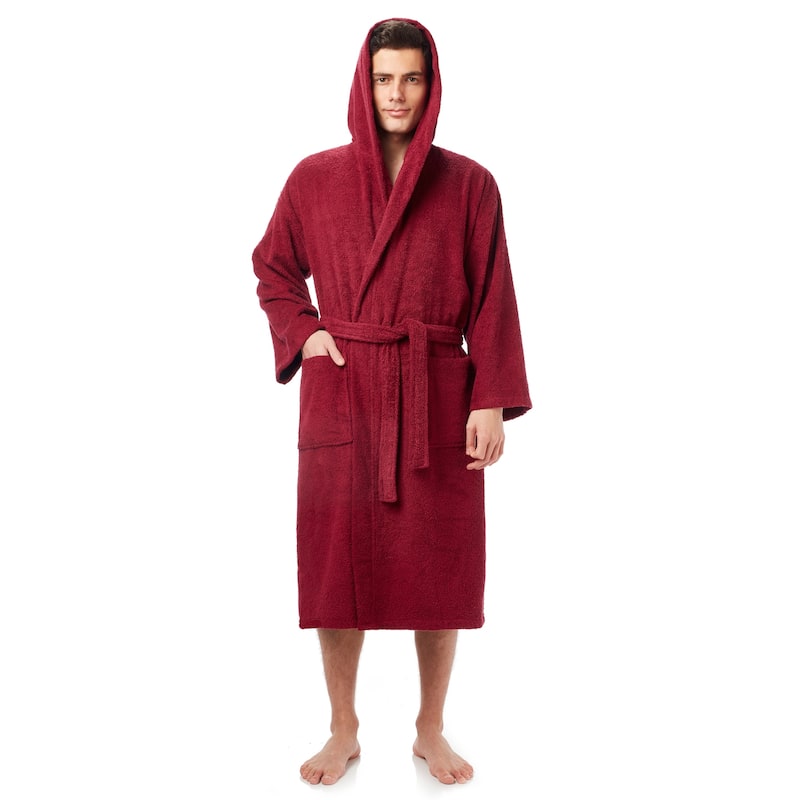 Men's Turkish Cotton Hooded Bathrobe - L/XL - Burgundy