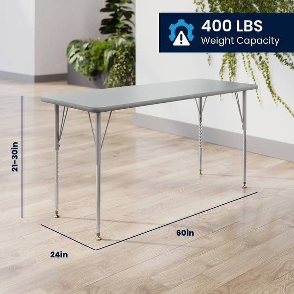 dimension image slide 1 of 6, Commercial Adjustable Height Rectangular Activity Table-Standard Legs
