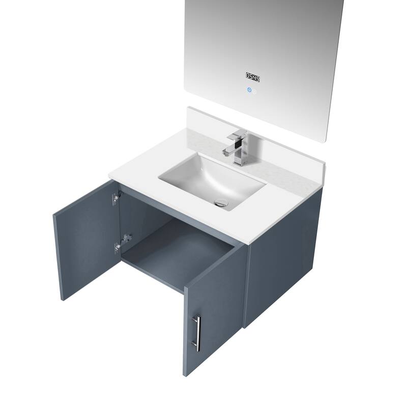 30" Marble Top Bathroom Vanity with Soft-Close Doors, 30" x 32" Mirror & Monte Chrome Faucet - Compact Design