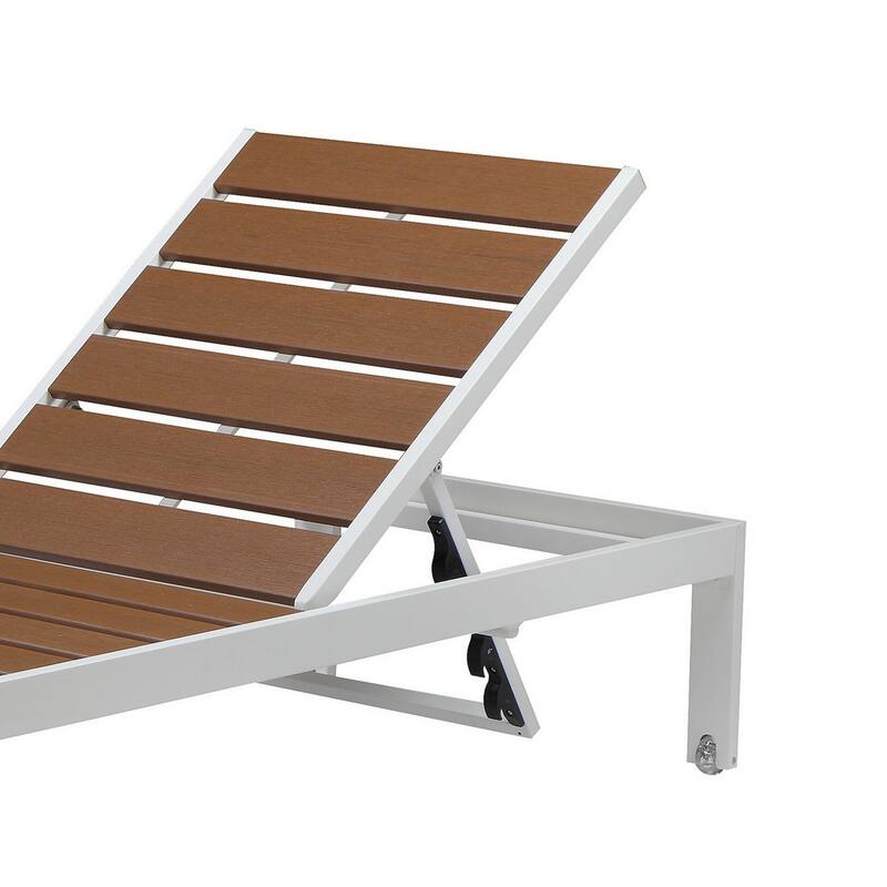 Josh 76 Inch Outdoor Chaise Lounger, White Aluminum Frame, Adjustable Back
