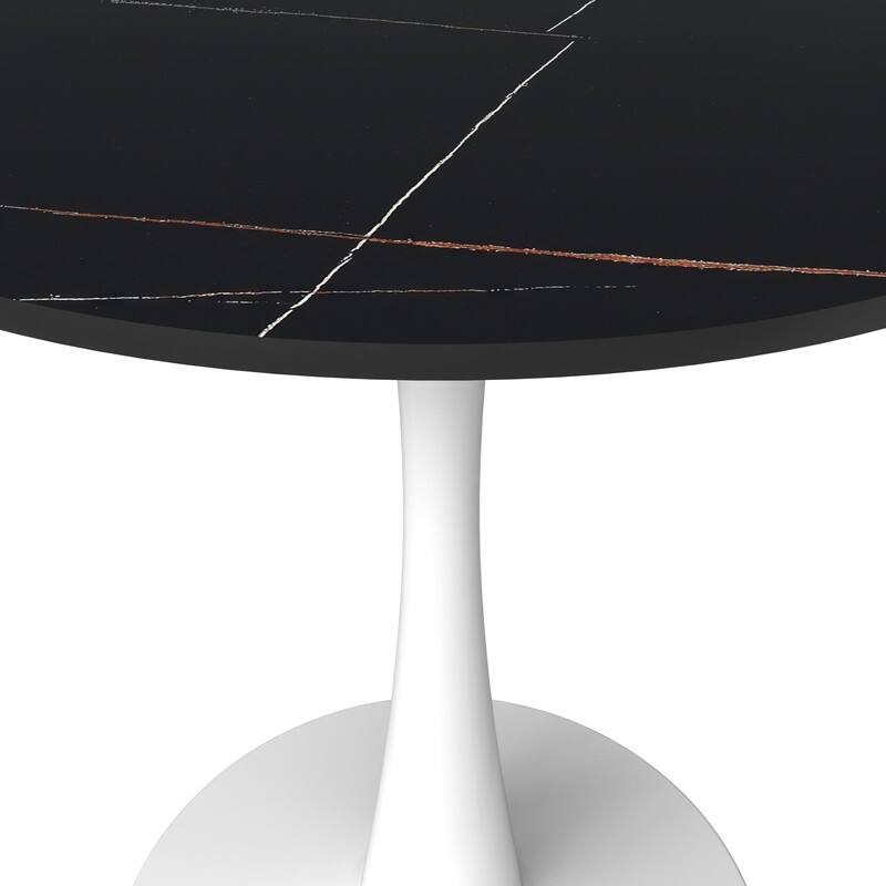 Bristol Modern Round Pedestal Dining Table with Scratch-Resistant Sintered Stone Top and Steel Base, Seats of 2-4