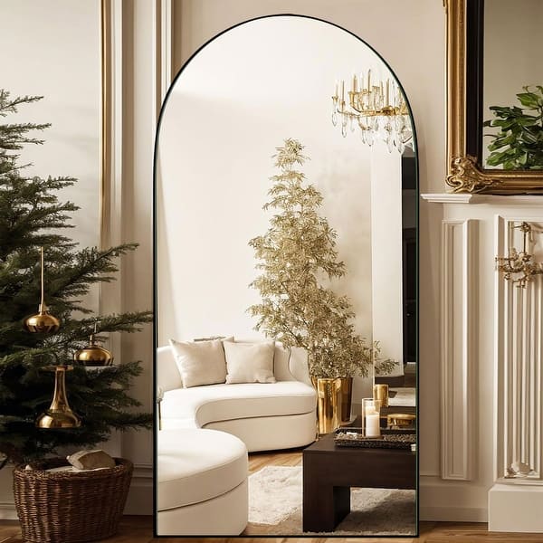 Arched Full-Length Standing Wood Floor Mirror, Wall Mirror - 71x28 - Black